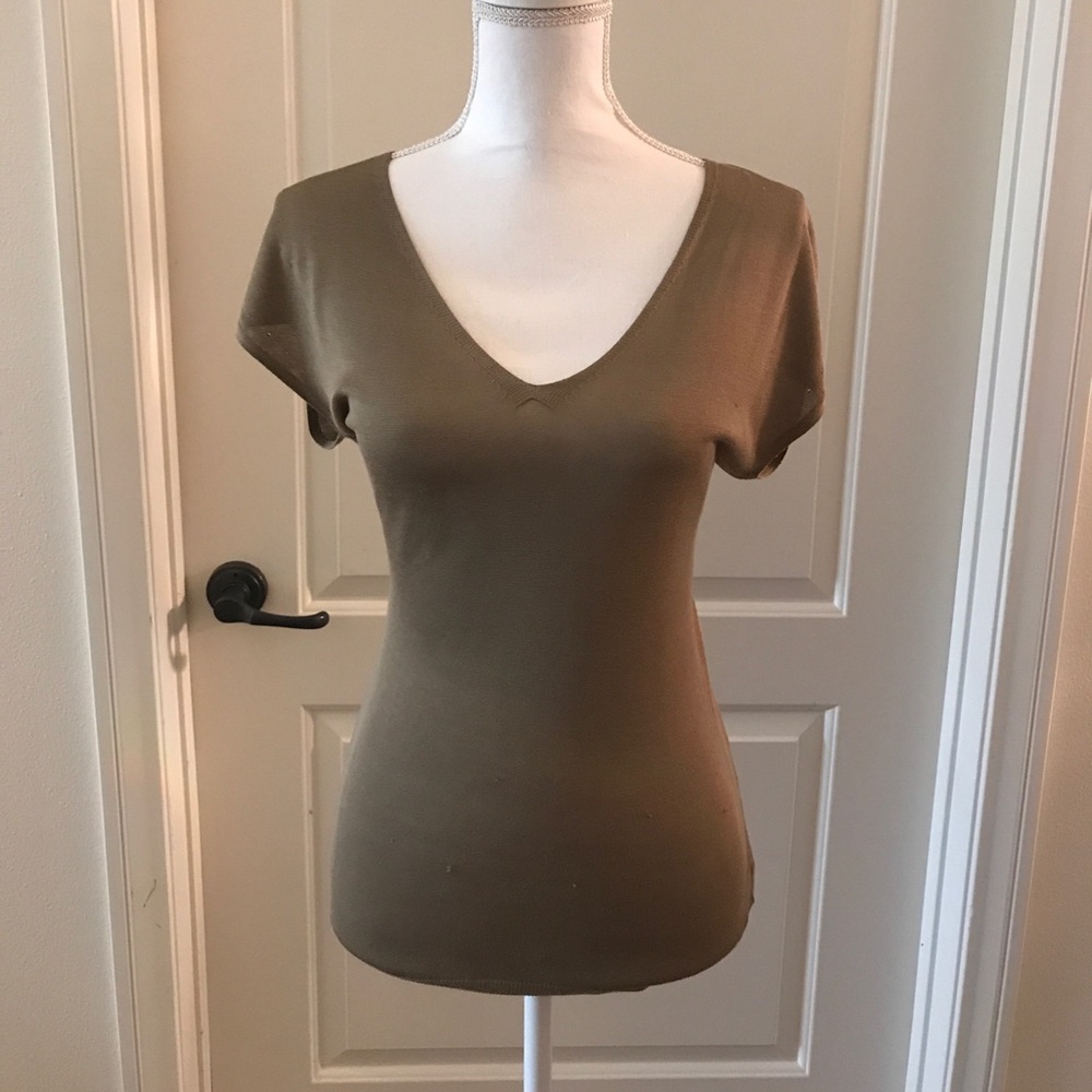 Theory VNeck Olive Green Blouse SM